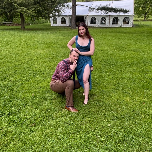 Lulus Flawless Effect Dark Teal Slinky Knit Cowl Tie-back Midi Dress Green - Picture 2 of 6